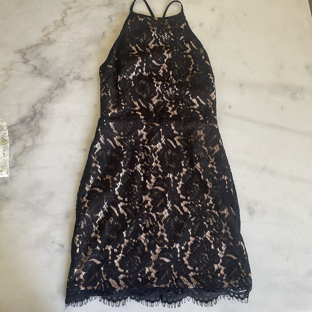 ASTR The Label Black & Nude Lace Overlay Sleeveless Mini Dress Size S Small NWOT